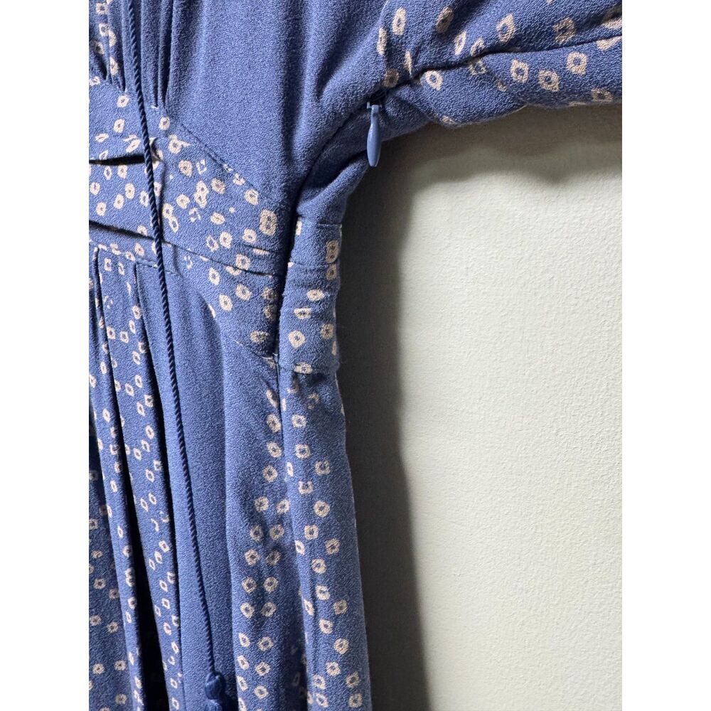 FREE PEOPLE Blue/Tan Modern Kimono Sleeve V-Neck Lace Up Midi/Maxi Dress, Sz 2 - Picture 7 of 16